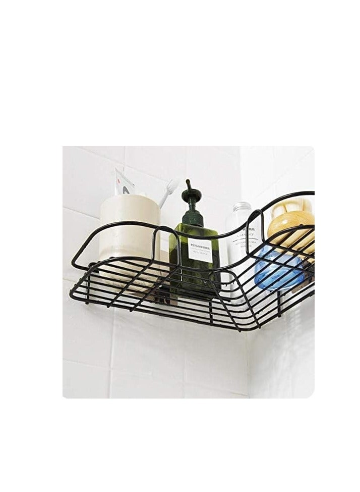 Rustproof Corner Shelf for Bathroom Shower Bathtub Accessories Holder and Organizer, Wall Mounted Storage Shelf for Shampoo Organizer, Adhesive Storage Basket, Black - Image 3