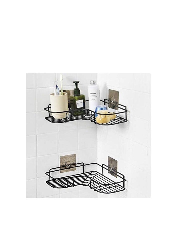 Rustproof Corner Shelf for Bathroom Shower Bathtub Accessories Holder and Organizer, Wall Mounted Storage Shelf for Shampoo Organizer, Adhesive Storage Basket, Black - Image 4