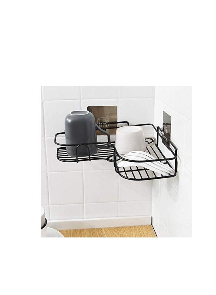Rustproof Corner Shelf for Bathroom Shower Bathtub Accessories Holder and Organizer, Wall Mounted Storage Shelf for Shampoo Organizer, Adhesive Storage Basket, Black - Image 1