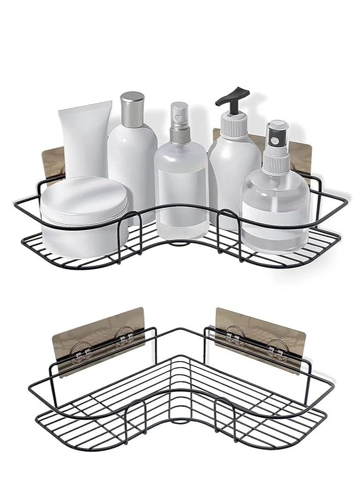 Rustproof Corner Shelf for Bathroom Shower Bathtub Accessories Holder and Organizer, Wall Mounted Storage Shelf for Shampoo Organizer, Adhesive Storage Basket, Black - Image 2