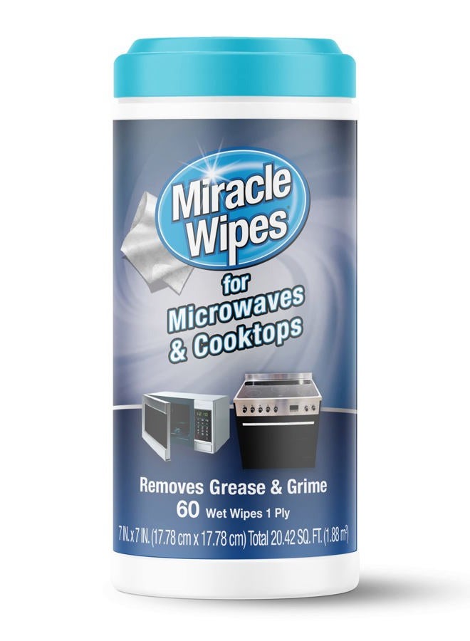 MiracleWipes for Microwaves and Cooktops, Easily Removes Food and Grime Buildup, Safe and Convenient Stove Top Cleaner, Great for Home and Kitchen Use - 60 Count - Image 1