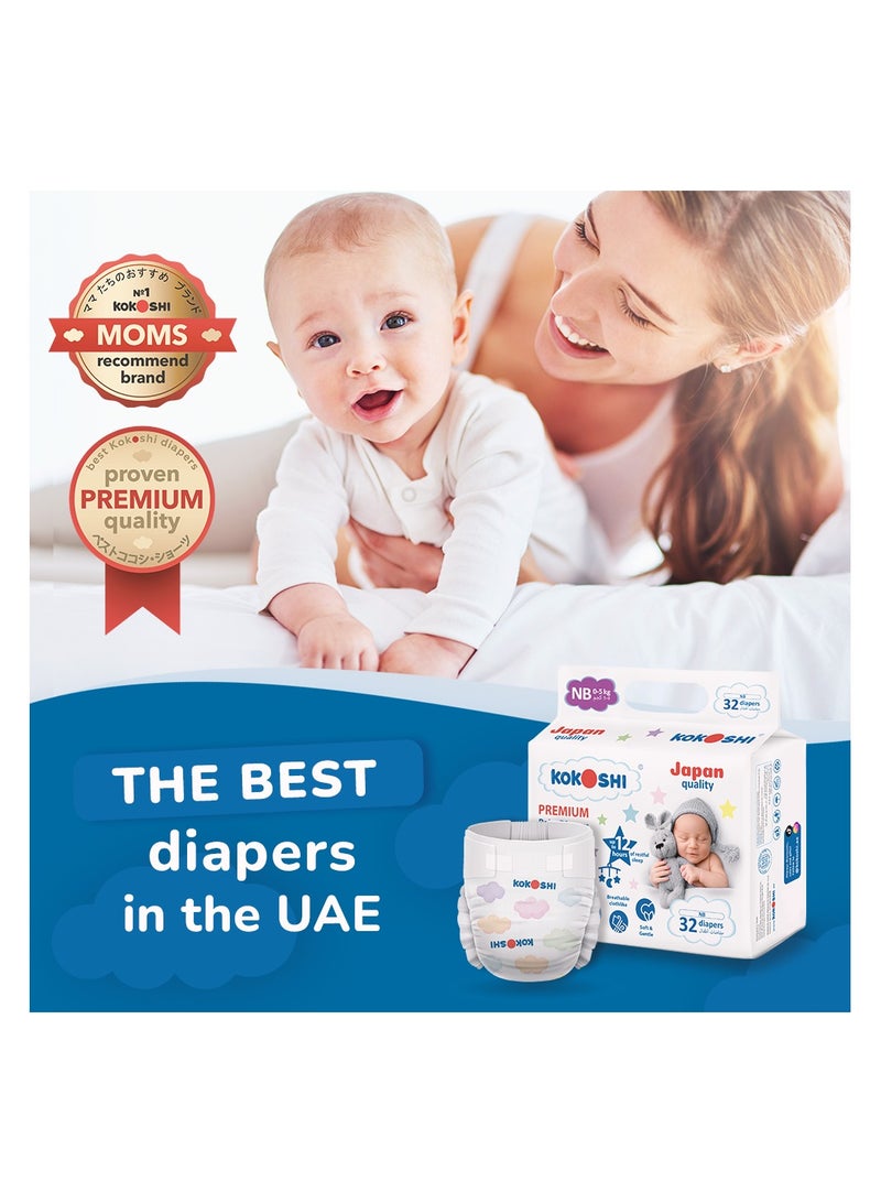 Kokoshi Premium Baby Diapers, Size 1 for babies 0-5kg x 128pcs, Eco-friendly and Hypoallergenic Nappies, Japan Quality Ultimate Softness Leakproof for Skin Care Protection (DNB-128) - Image 2