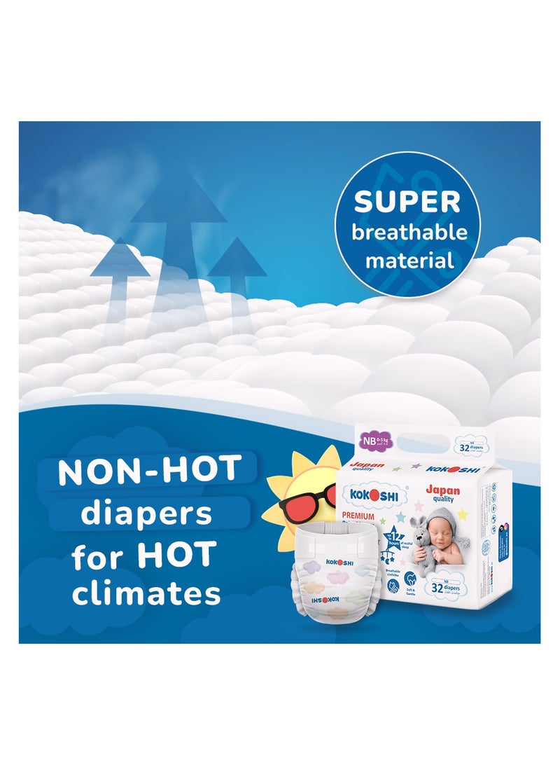 Kokoshi Premium Baby Diapers, Size 1 for babies 0-5kg x 128pcs, Eco-friendly and Hypoallergenic Nappies, Japan Quality Ultimate Softness Leakproof for Skin Care Protection (DNB-128) - Image 3