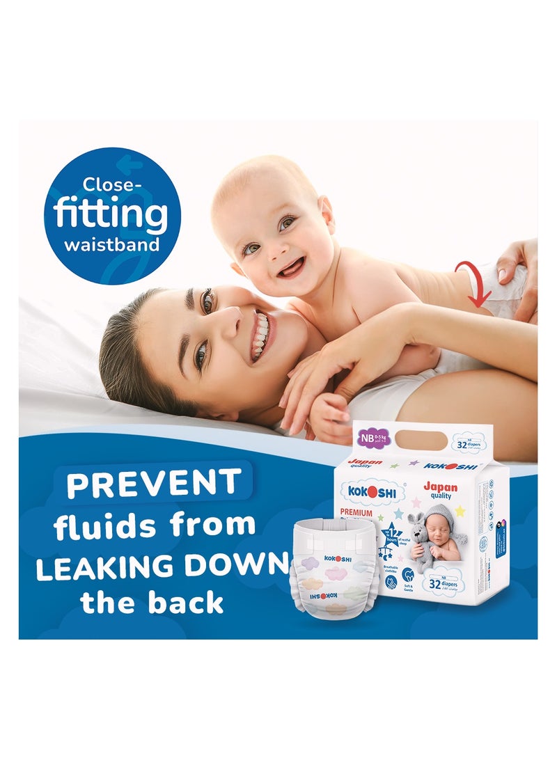 Kokoshi Premium Baby Diapers, Size 1 for babies 0-5kg x 128pcs, Eco-friendly and Hypoallergenic Nappies, Japan Quality Ultimate Softness Leakproof for Skin Care Protection (DNB-128) - Image 4