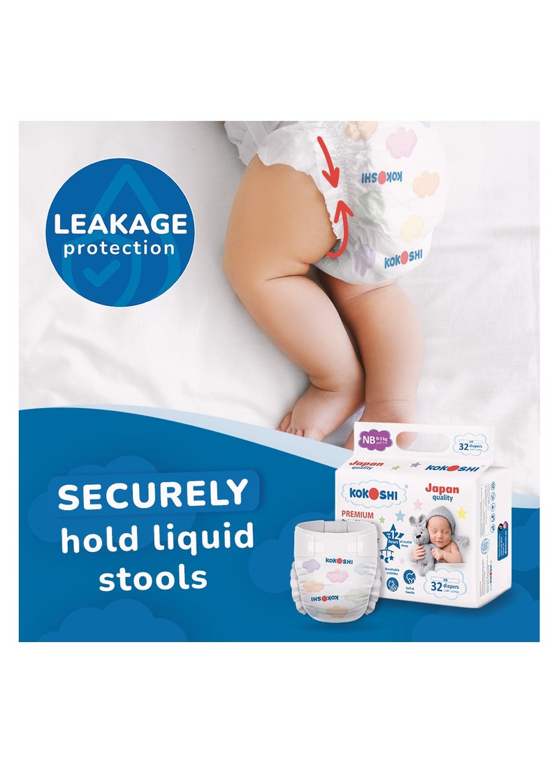 Kokoshi Premium Baby Diapers, Size 1 for babies 0-5kg x 128pcs, Eco-friendly and Hypoallergenic Nappies, Japan Quality Ultimate Softness Leakproof for Skin Care Protection (DNB-128) - Image 5