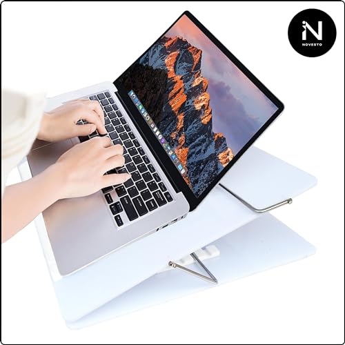 Novesto Milky White Acrylic Writing Desk Elevator Adjustable Height Foldable and Portable Laptop Stand Office and Reading Use (15 x 21 Inches, White) - Image 4