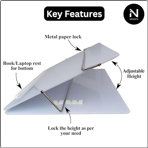 Novesto Milky White Acrylic Writing Desk Elevator Adjustable Height Foldable and Portable Laptop Stand Office and Reading Use (15 x 21 Inches, White) - Image 2