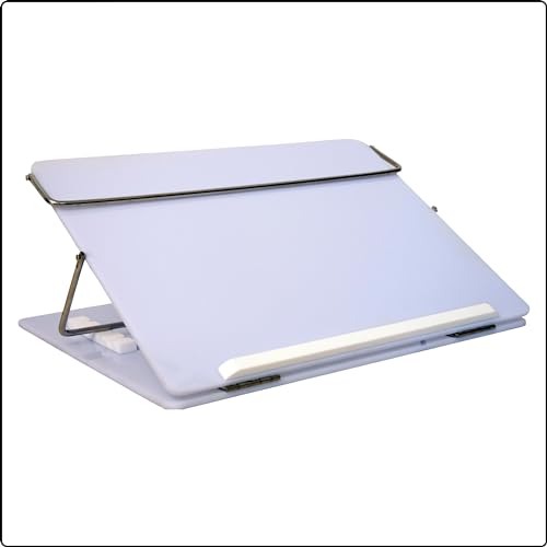 Novesto Milky White Acrylic Writing Desk Elevator Adjustable Height Foldable and Portable Laptop Stand Office and Reading Use (15 x 21 Inches, White) - Image 1