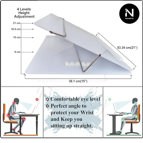 Novesto Milky White Acrylic Writing Desk Elevator Adjustable Height Foldable and Portable Laptop Stand Office and Reading Use (15 x 21 Inches, White) - Image 3