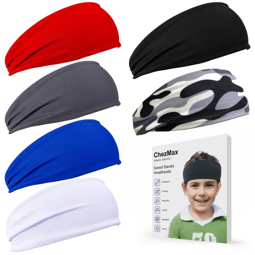 ChezMax Kids Breathable Sweat-Wicking Sports Headbands, 6-Pack for Boys' Soccer, Baseball, and Athletic Activities - Image 1