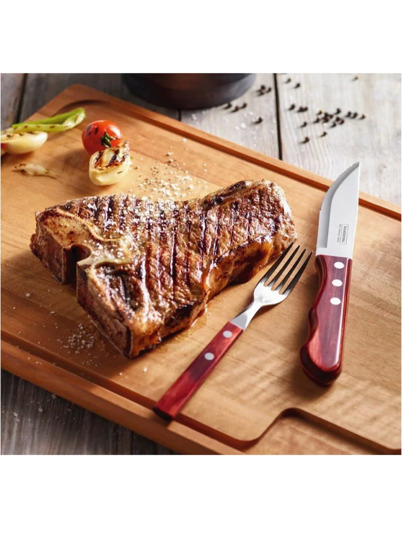 ترامونتينا Tramontina Jumbo 5 Inches Steak Knife with Stainless Steel Blade and Treated Red Dishwasher Safe Polywood Handle
