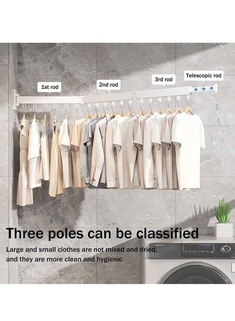 Zikra Clothes Hanger Rack, Wall Mounted Clothes Drying Rack, Collapsible Retractable Laundry Clothes Rack Wall Mount, Drying Rack with Windproof Ring Hooks White - Image 4