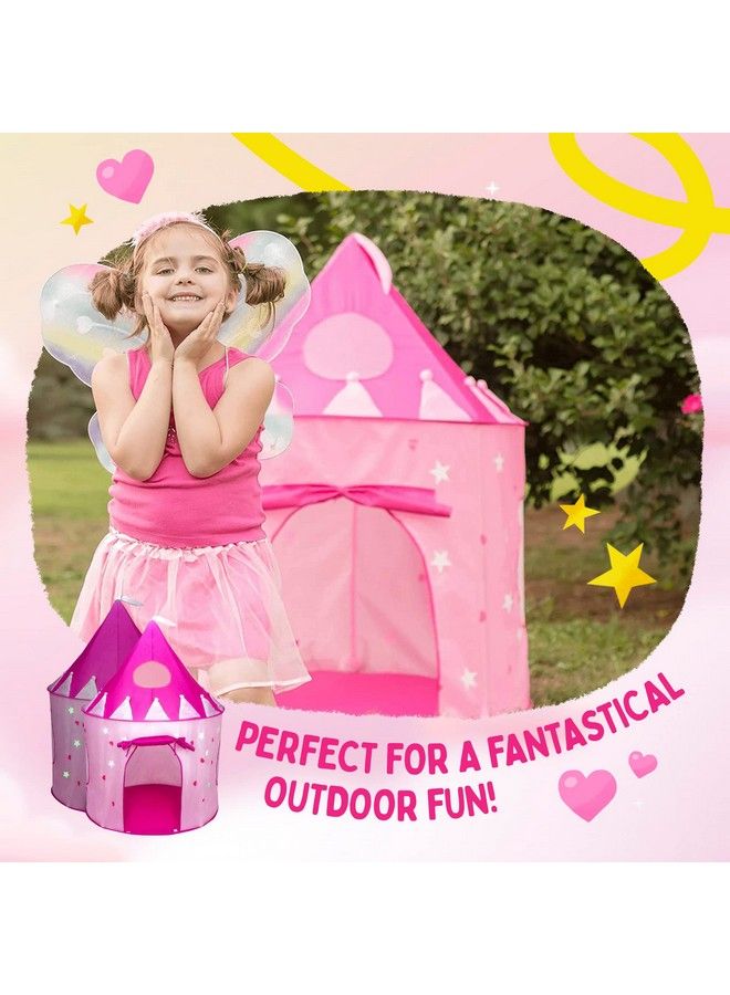 Playz 5 Piece Princess Castle Girls Pop Up Play Tent & Dress Up Costume Bundle Playhouse Gift For Girls & Toddler For Indoor & Outdoor Use With Pink Fairy Tale Carrying Bag & Glow In The Dark Stars  - Image 5