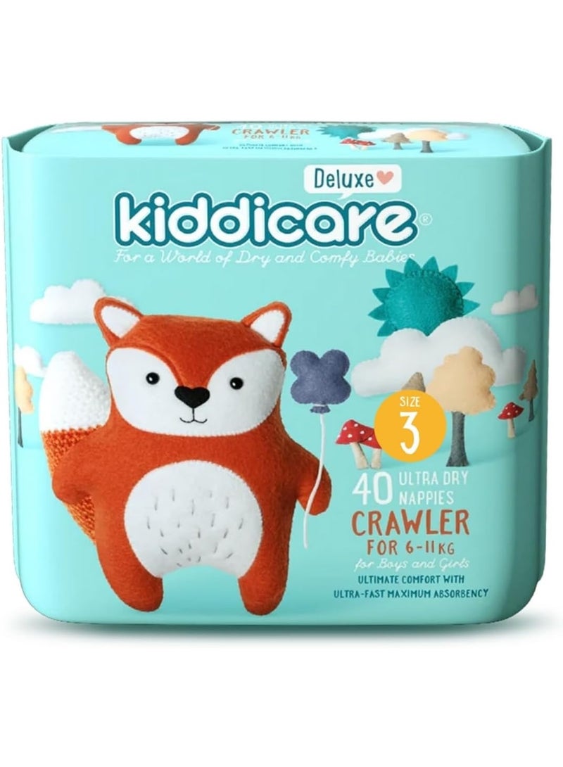 Kiddicare Deluxe Crawler Baby Nappies Size 3 6-11Kg Ultra Fast High Absorbency 40 Pcs - Image 1