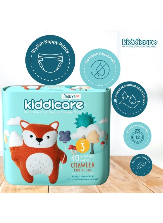Kiddicare Deluxe Crawler Baby Nappies Size 3 6-11Kg Ultra Fast High Absorbency 40 Pcs - Image 3