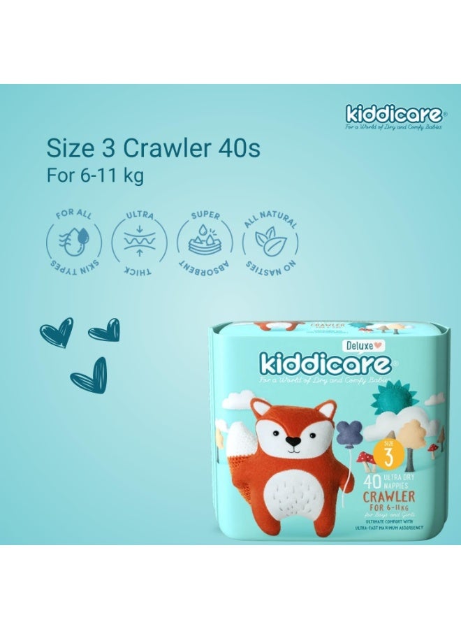 Kiddicare Deluxe Crawler Baby Nappies Size 3 6-11Kg Ultra Fast High Absorbency 40 Pcs - Image 2