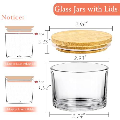 CONNOO 15 Pack 4 OZ Clear Glass Candle Jars with Airtight Bamboo Lids for Making Candles, Bulk Small Wide Mouth Empty Candle Containers with Sticky Warning Labels - Dishwasher Safe - Image 3