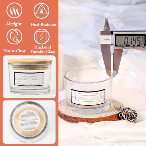 CONNOO 15 Pack 4 OZ Clear Glass Candle Jars with Airtight Bamboo Lids for Making Candles, Bulk Small Wide Mouth Empty Candle Containers with Sticky Warning Labels - Dishwasher Safe - Image 5