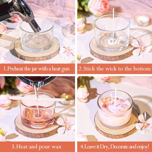 CONNOO 15 Pack 4 OZ Clear Glass Candle Jars with Airtight Bamboo Lids for Making Candles, Bulk Small Wide Mouth Empty Candle Containers with Sticky Warning Labels - Dishwasher Safe - Image 4