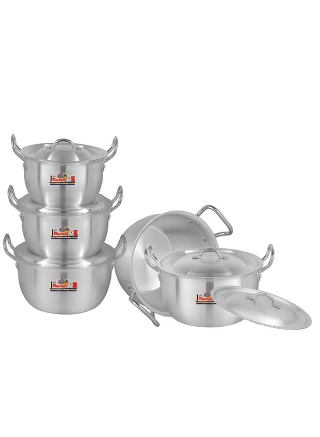 Majestic Delish 3x7 Cookware Set – 5 Pcs Deep Stock Pots, Durable High-Grade Aluminium, Shiny Metal Finish, Dishwasher Safe, Compact Stackable Design, Sizes 23-33 cm (5.5-15.5 Ltr) - Image 2