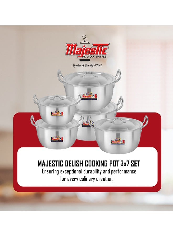 Majestic Delish 3x7 Cookware Set – 5 Pcs Deep Stock Pots, Durable High-Grade Aluminium, Shiny Metal Finish, Dishwasher Safe, Compact Stackable Design, Sizes 23-33 cm (5.5-15.5 Ltr) - Image 4