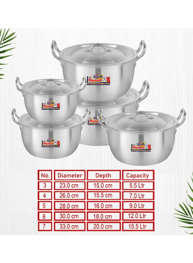 Majestic Delish 3x7 Cookware Set – 5 Pcs Deep Stock Pots, Durable High-Grade Aluminium, Shiny Metal Finish, Dishwasher Safe, Compact Stackable Design, Sizes 23-33 cm (5.5-15.5 Ltr) - Image 5