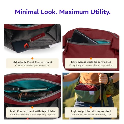 Provogue Rover Waist Bag for Men & Women, Crossbody Waist Pouch with Zippered Compartments & Adjustable Strap,Multipurpose Fanny Pack for Travel & Outdoor Activities Chest Bag, Wine Red - Image 5
