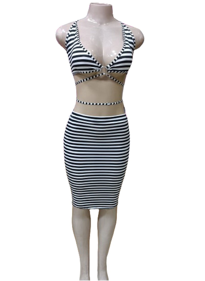 MANIKAN - FROM MANIKAN-Women's summer dress, short, with a striped pattern, open-chested - Image 1