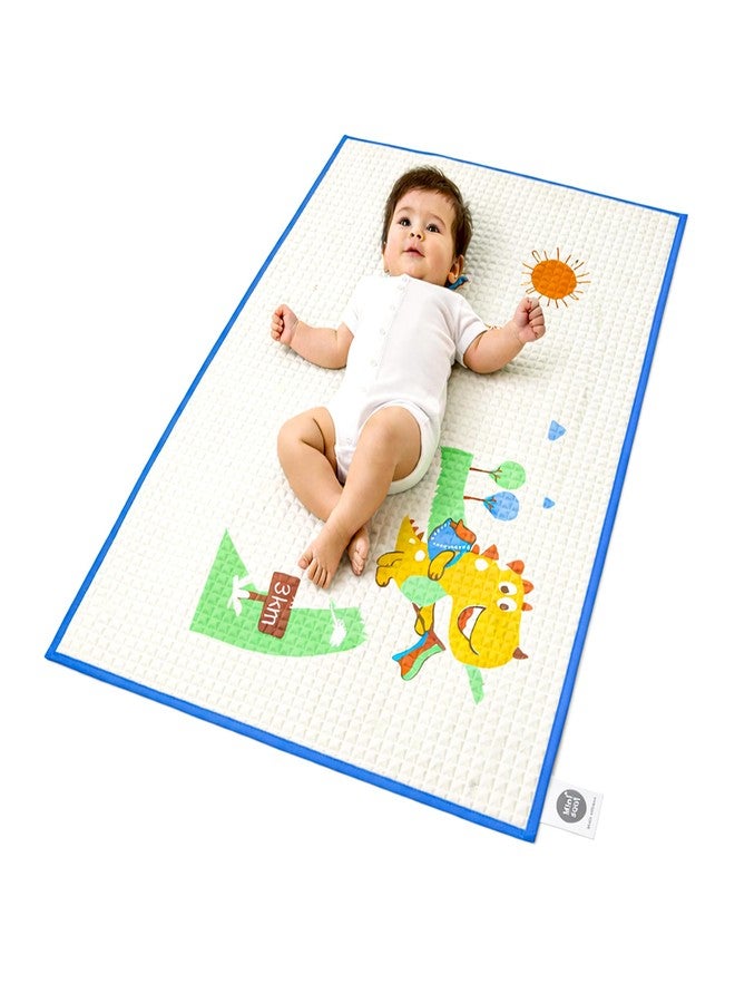 MINI SOUL Air-Filled Waterproof Baby Play Mat 60×90 cm Dino Print Natural Latex Baby Massage & Crawling Mat Non-Toxic, Anti-Slip Baby Rubber Mat for Diaper Changing, Floor Play & Bed Protection Blue - Image 1