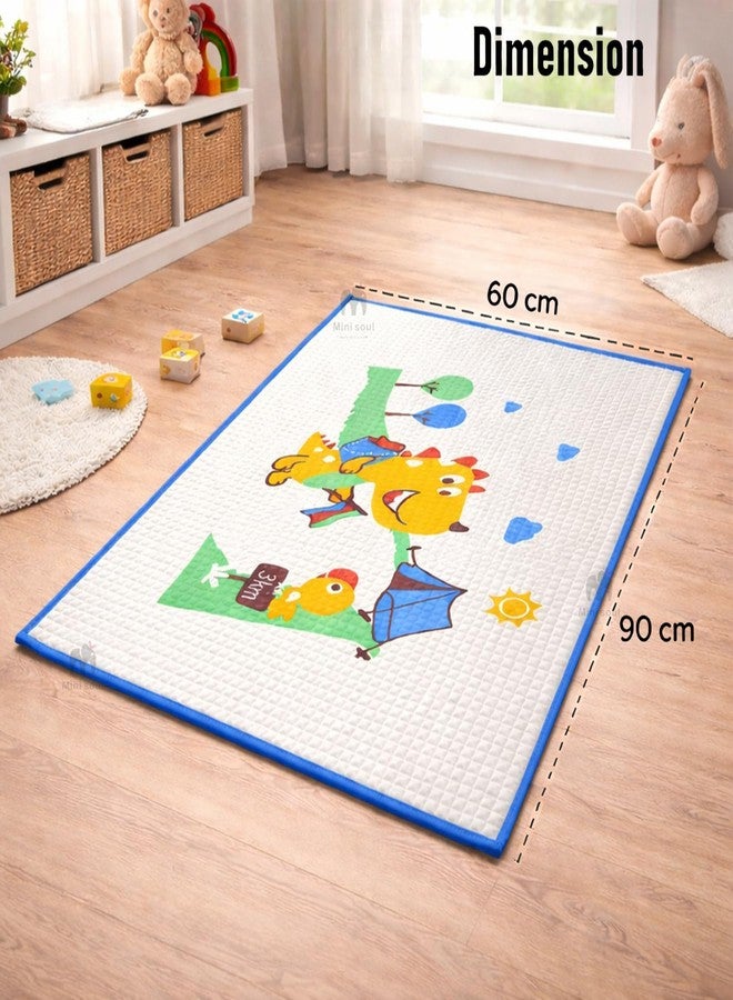 MINI SOUL Air-Filled Waterproof Baby Play Mat 60×90 cm Dino Print Natural Latex Baby Massage & Crawling Mat Non-Toxic, Anti-Slip Baby Rubber Mat for Diaper Changing, Floor Play & Bed Protection Blue - Image 2