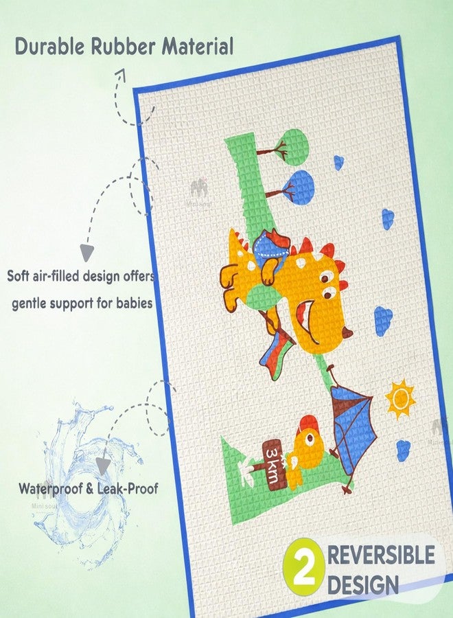 MINI SOUL Air-Filled Waterproof Baby Play Mat 60×90 cm Dino Print Natural Latex Baby Massage & Crawling Mat Non-Toxic, Anti-Slip Baby Rubber Mat for Diaper Changing, Floor Play & Bed Protection Blue - Image 4