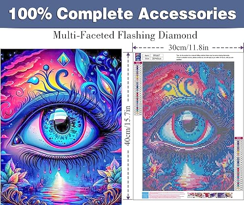 ijbnhd Diamond Art Kits for Adults DIY Colorful Eye Diamond Painting Kits for Beginners 5D Full Drill Round Eye Gem Art for Home Wall Decor 12X16in - Image 3
