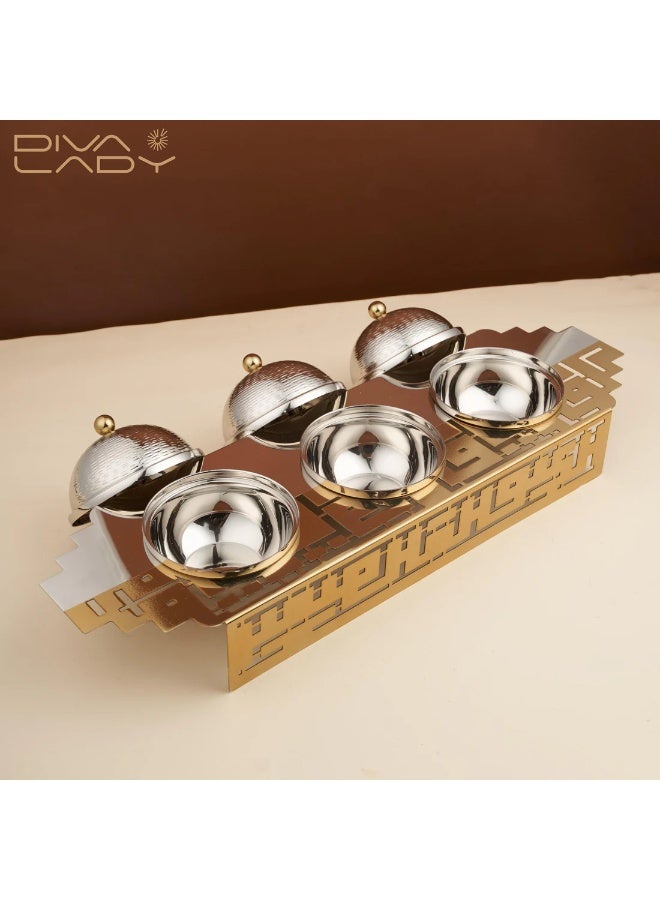 DIVA LADY ✨ Luxury Serving Set with 3 Date Bowls – Elegant Gold Design with a Premium Silver Finish - Image 3