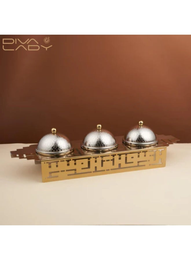 DIVA LADY ✨ Luxury Serving Set with 3 Date Bowls – Elegant Gold Design with a Premium Silver Finish - Image 1