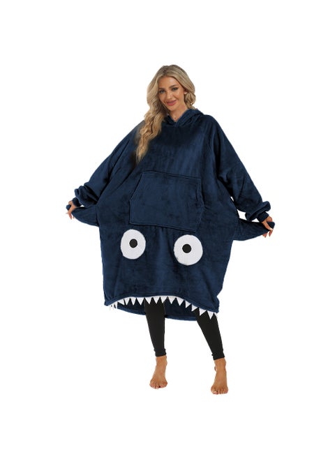 Fun Shark Hooded Pajama Set Cartoon Animal Pyjamas For Couples Warm Home Use Extended And Wider Size Available As Gift Navy blue