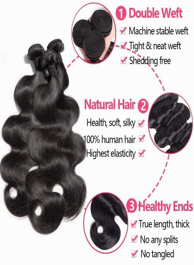 feibin Human Hair Bundles with Closure 18 20 22+16 Inch Body Wave Closure with bundles 100% Brazilian Virgin 3 Bundles Human Hair Weave with 4x4 Free Part Lace Closures Natural Black - Image 3