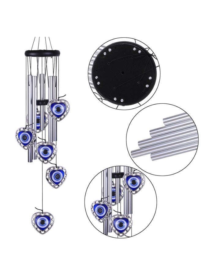 SYOSI Blue Evil Eye Wind Chimes, Heart-Shaped Windcatcher Outdoor Decor, Mobile Evil Eye Wind Bells Amulet for Home, Balcony, Patio, Garden Decoration, Gift for Mom - Image 1