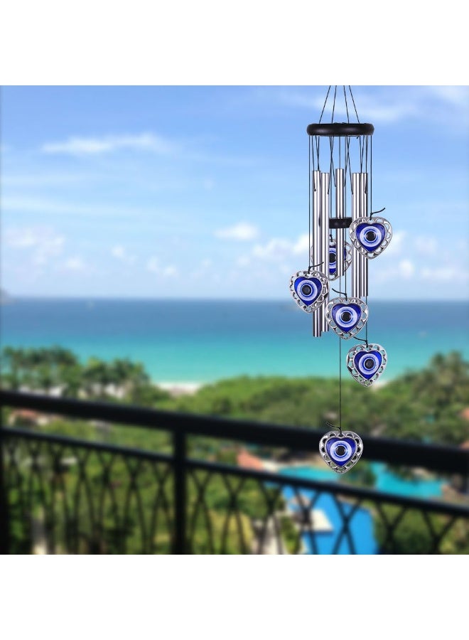 SYOSI Blue Evil Eye Wind Chimes, Heart-Shaped Windcatcher Outdoor Decor, Mobile Evil Eye Wind Bells Amulet for Home, Balcony, Patio, Garden Decoration, Gift for Mom - Image 3