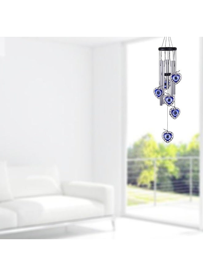 SYOSI Blue Evil Eye Wind Chimes, Heart-Shaped Windcatcher Outdoor Decor, Mobile Evil Eye Wind Bells Amulet for Home, Balcony, Patio, Garden Decoration, Gift for Mom - Image 4