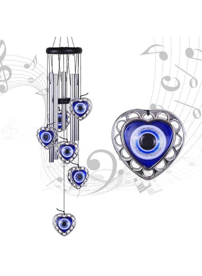 SYOSI Blue Evil Eye Wind Chimes, Heart-Shaped Windcatcher Outdoor Decor, Mobile Evil Eye Wind Bells Amulet for Home, Balcony, Patio, Garden Decoration, Gift for Mom - Image 5
