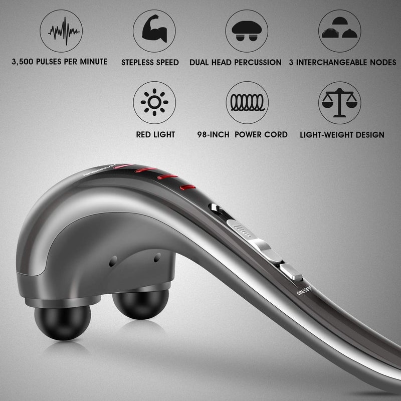 HANGSUN Handheld Neck Back Massager for Pain Relief Deep Tissue, Electric Double Head Percussion Massage MG460 for Shoulder, Leg, Foot, Muscles, Full Body, Corded, 2.3 lb - Image 2