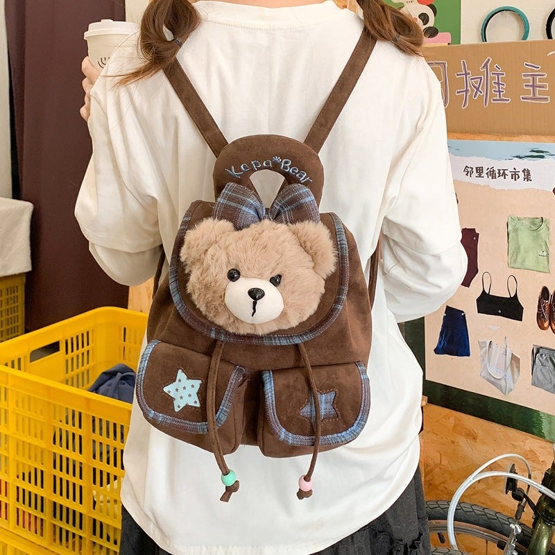 Cute Cartoon Bear Plaid Backpack for Women - Image 3