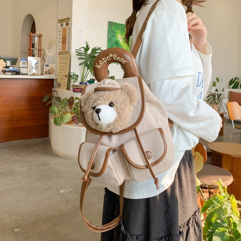 Cute Cartoon Bear Plaid Backpack for Women - Image 4