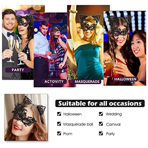 PATPAT® Set of 2 Masquerade Masks Lace Eye Mask Cat Ears Headband for Women, Halloween Mask Party Mask for Women Costume for Cosplay Carnival Party Halloween Christmas Valentine Day (Phoenix) - Image 5