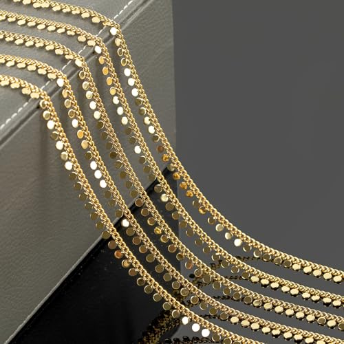 YOUBEIYEE 9.8 Feet 18K Gold Plated Brass Jewelry Chains Bulk Twisted Curb Link Chain Roll Shiny Sequin Waist Chain DIY for Women Jewelry Supplies Findings - Image 4