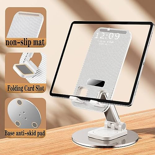 AMBLIC Desktop Adjustable Foldable Mobile Phone Stand Dock Tabletop Mount, Aluminum Stand for Table & Bed Compatible with All Smartphones & Tablets 4 to 11''inch Desk Accessories (White) - Image 3