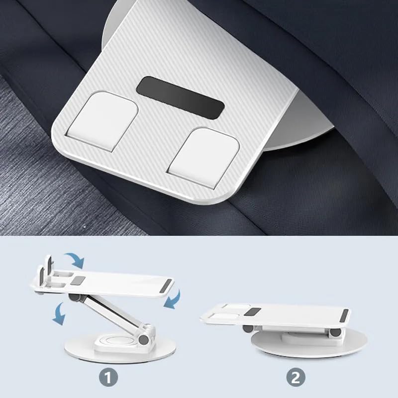AMBLIC Desktop Adjustable Foldable Mobile Phone Stand Dock Tabletop Mount, Aluminum Stand for Table & Bed Compatible with All Smartphones & Tablets 4 to 11''inch Desk Accessories (White) - Image 2