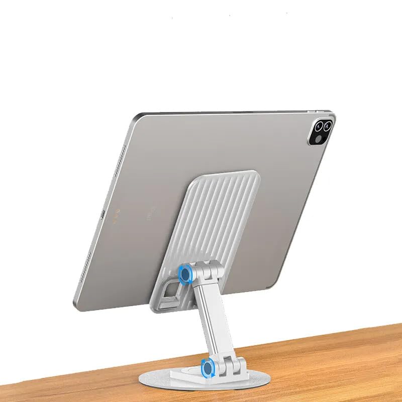 AMBLIC Desktop Adjustable Foldable Mobile Phone Stand Dock Tabletop Mount, Aluminum Stand for Table & Bed Compatible with All Smartphones & Tablets 4 to 11''inch Desk Accessories (White) - Image 4