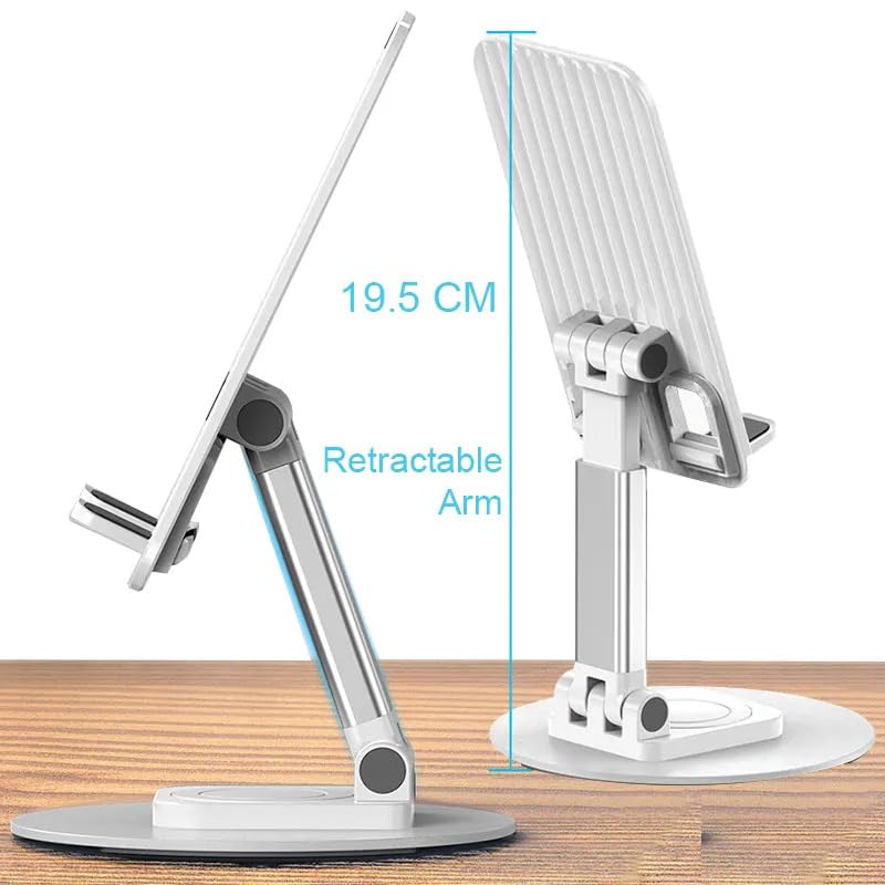 AMBLIC Desktop Adjustable Foldable Mobile Phone Stand Dock Tabletop Mount, Aluminum Stand for Table & Bed Compatible with All Smartphones & Tablets 4 to 11''inch Desk Accessories (White) - Image 5