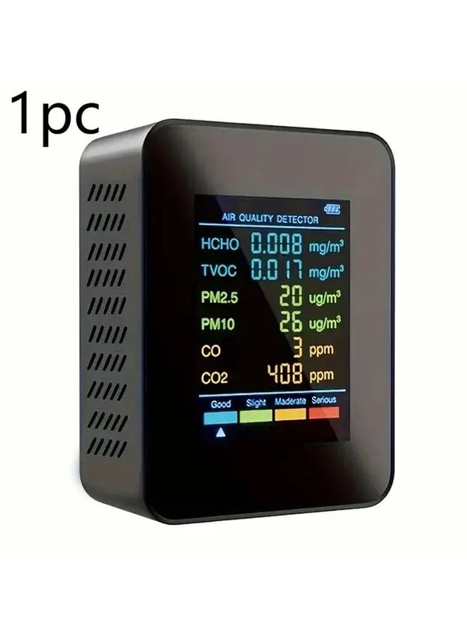 Black 5 In 1 Air Quality Monitor CO2 Formaldehyde TVOC Detector LCD Display - Image 1